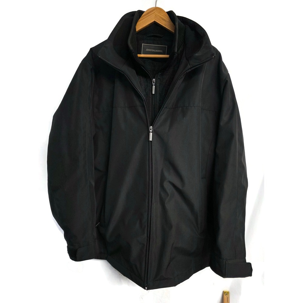 Johnston & Murphy Mens Black Double Zip Bib Puffer Jacket XXL Mock Neck Coat